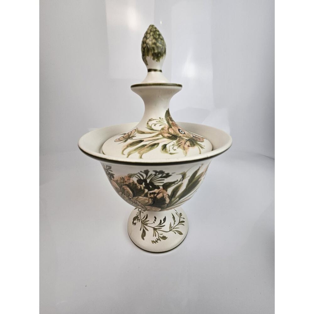 Vintage Hand Painted Footed Bowl‎ With Lid Made In Italy Numbered Signed